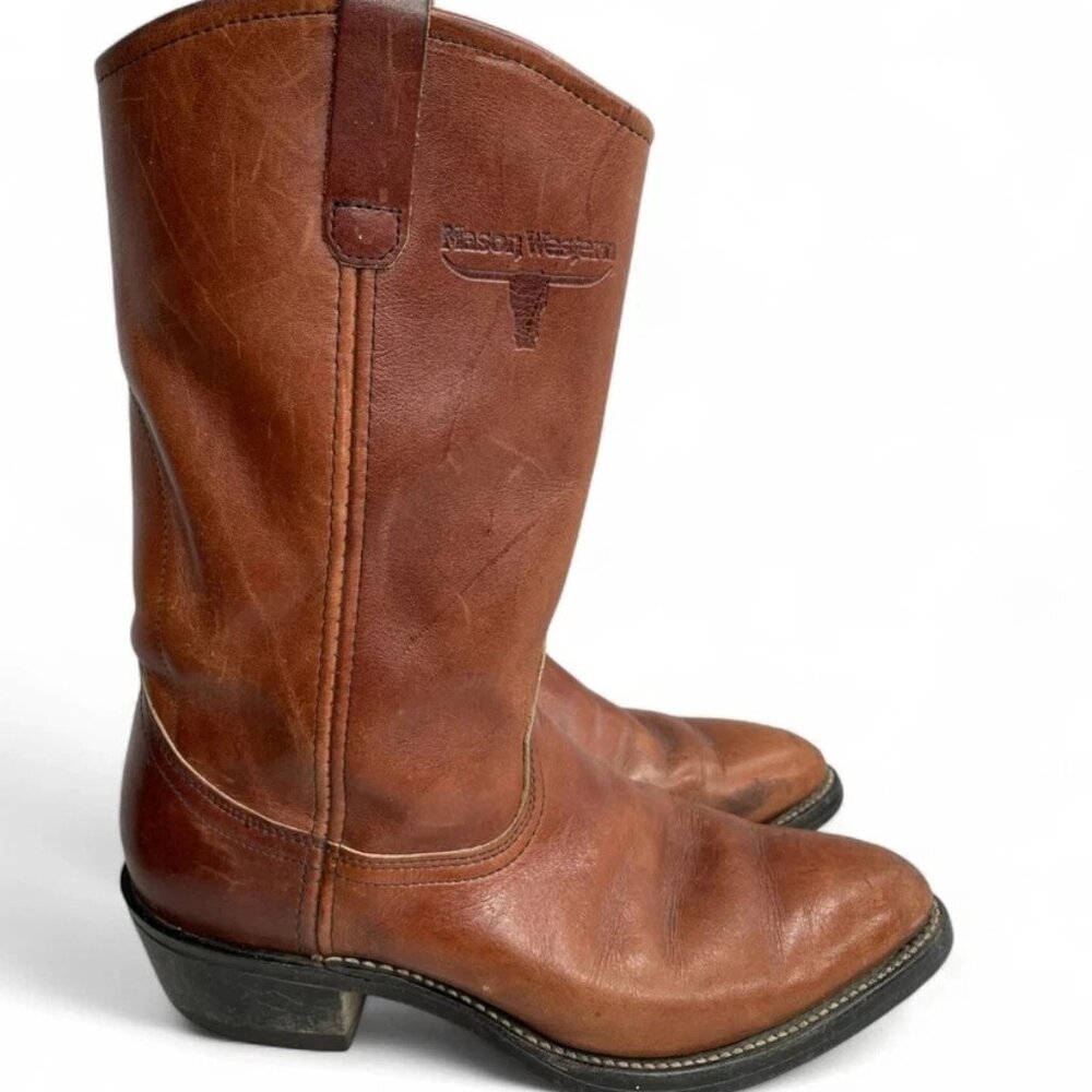 Mason Vintage Leather Embroidered Western Cowboy Boots Biker Work Men's 8.5 D